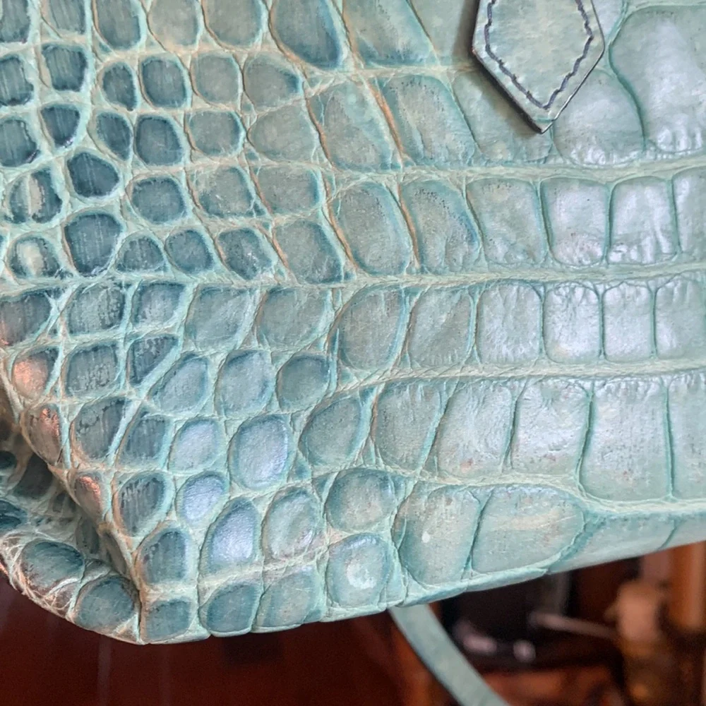 Vintage Dooney & Bourke Teal Croc-Embossed Leather Satchel - Picture 6 of 6